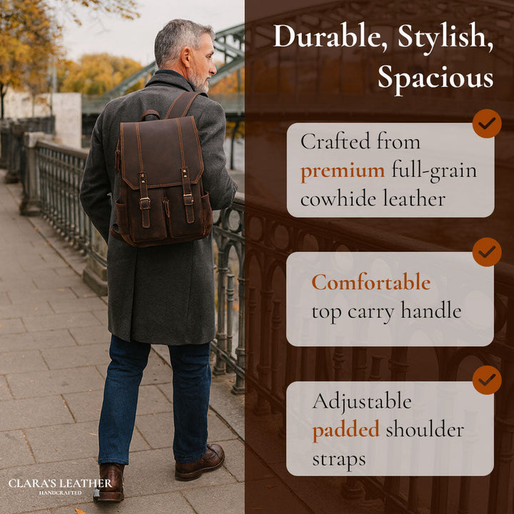 Robert - Sac à dos de voyage en cuir rétro