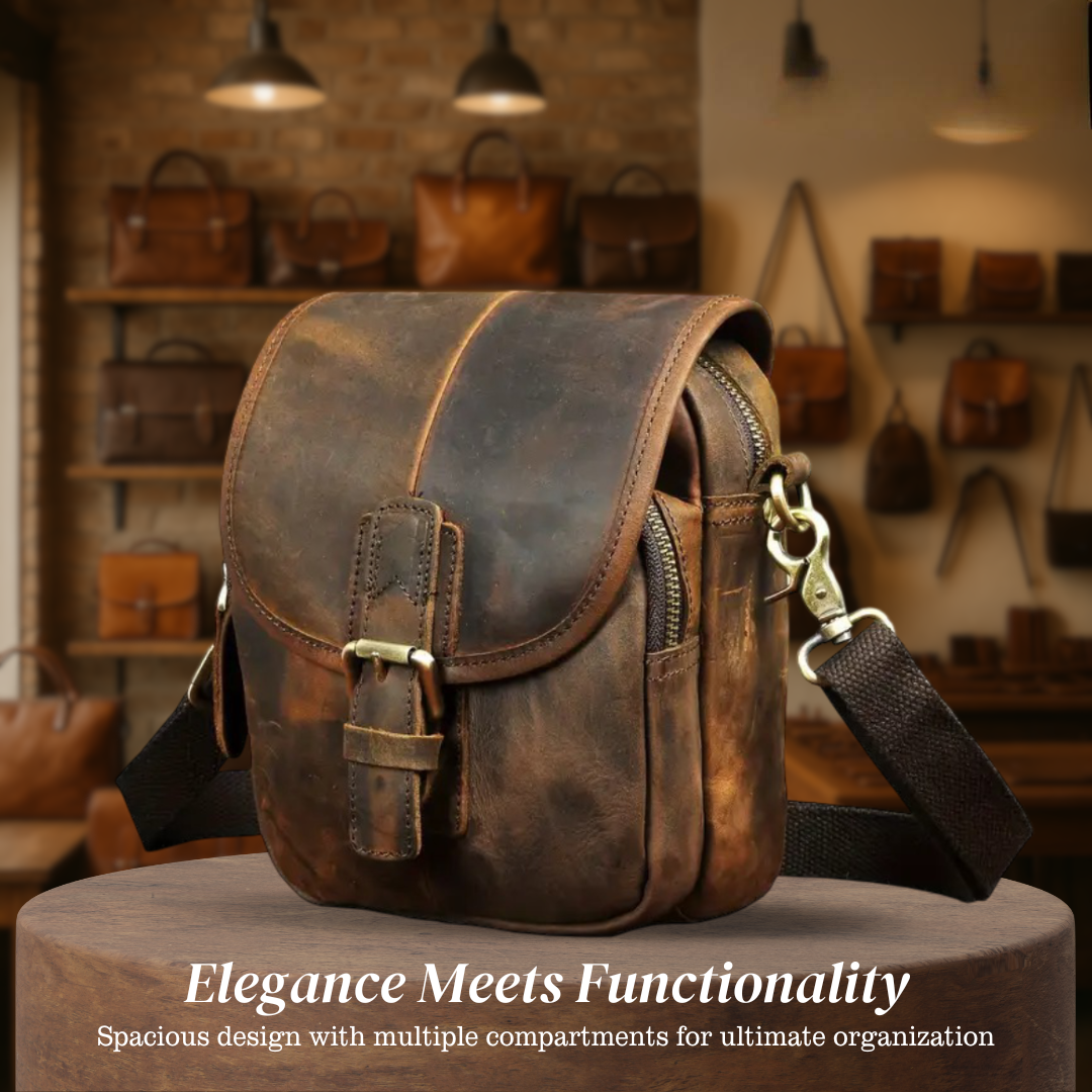 Luke - Poche en Cuir Compacte à Bandoulière avec Rabat à Boucle