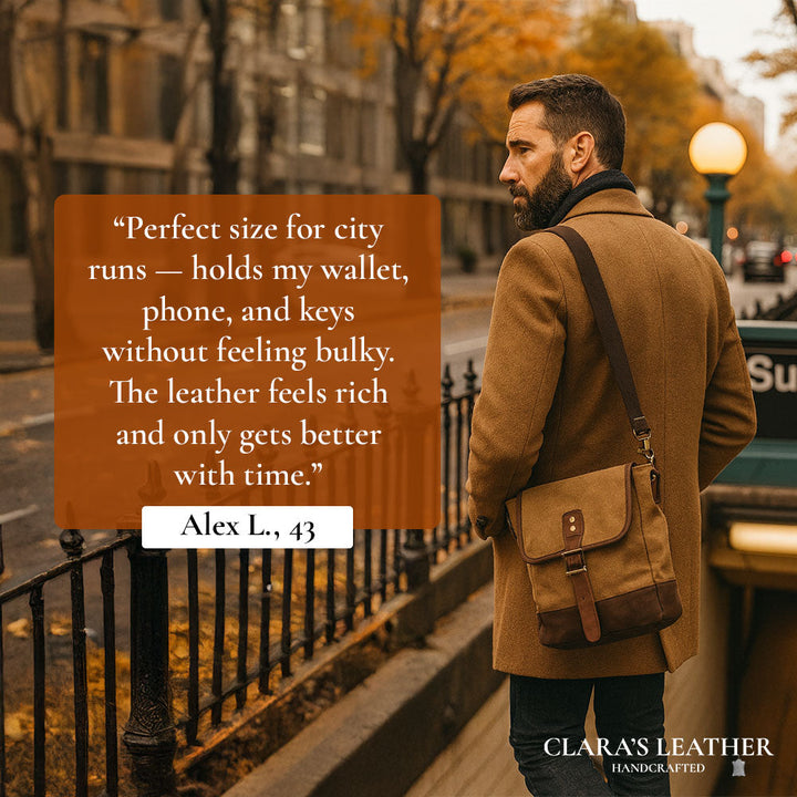 William - Petit Sac Bandoulière en Toile et Cuir