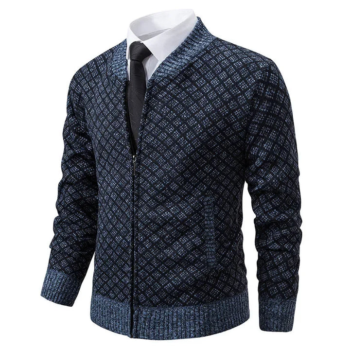 Pull Marcel – Tricot Épais Zippé, Col V Hivernal pour Hommes Mûrs et Élégants
