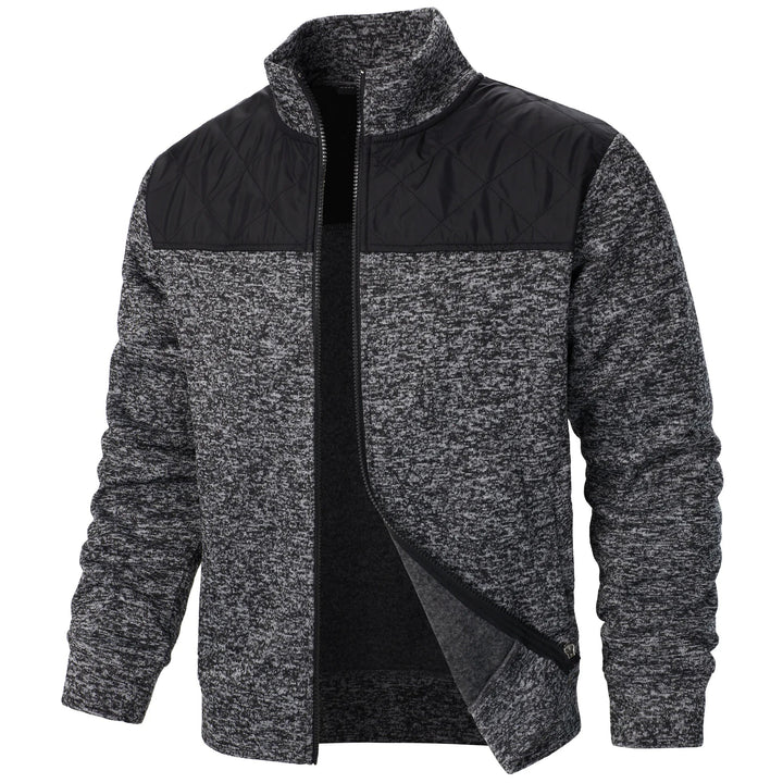 Henri – Manteau Tricoté à Rayures avec Col Montant et Fermeture Éclair