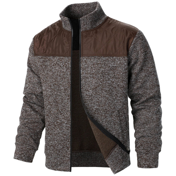 Henri – Manteau Tricoté à Rayures avec Col Montant et Fermeture Éclair