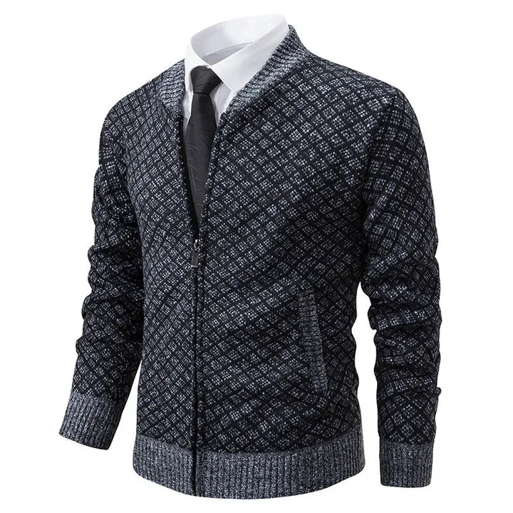 Pull Marcel – Tricot Épais Zippé, Col V Hivernal pour Hommes Mûrs et Élégants