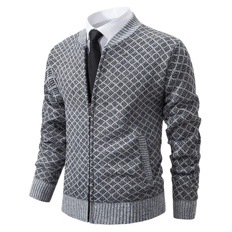 Pull Marcel – Tricot Épais Zippé, Col V Hivernal pour Hommes Mûrs et Élégants