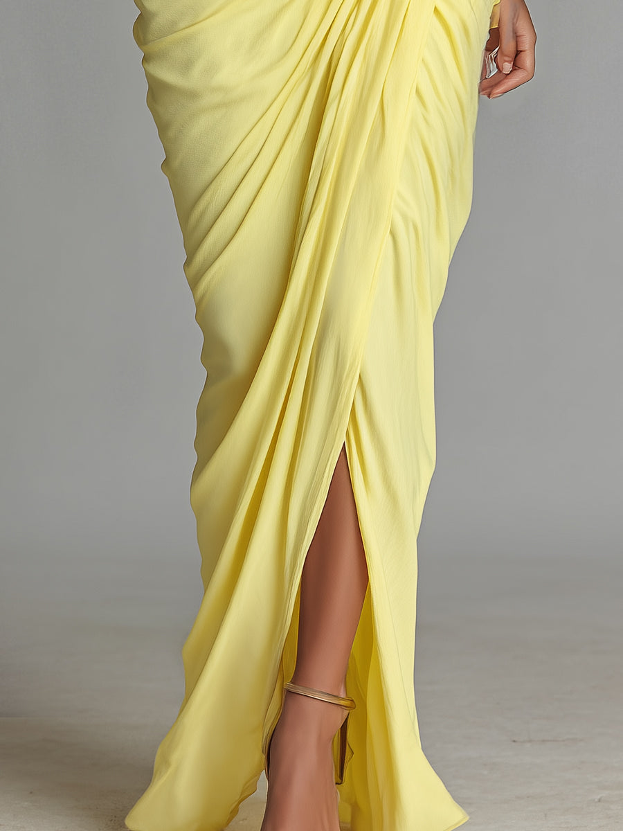 Robe Maxi Confortable en Mélange Jaune Vif