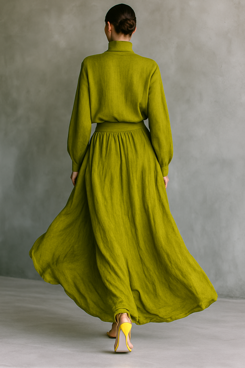 Ensemble femme vert en mélange de coton et lin