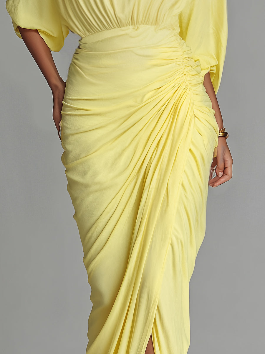 Robe Maxi Confortable en Mélange Jaune Vif