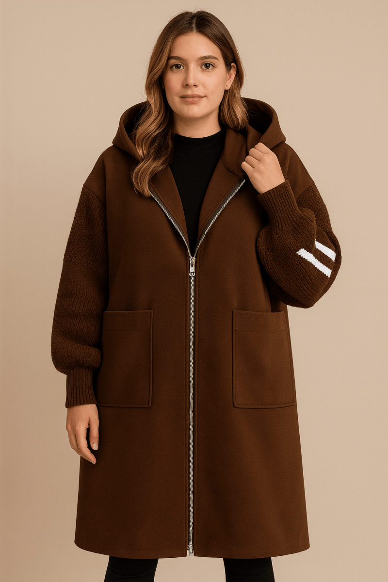 SELENE | MANTEAU LONG TRICOTÉ AVEC CAPUCHE